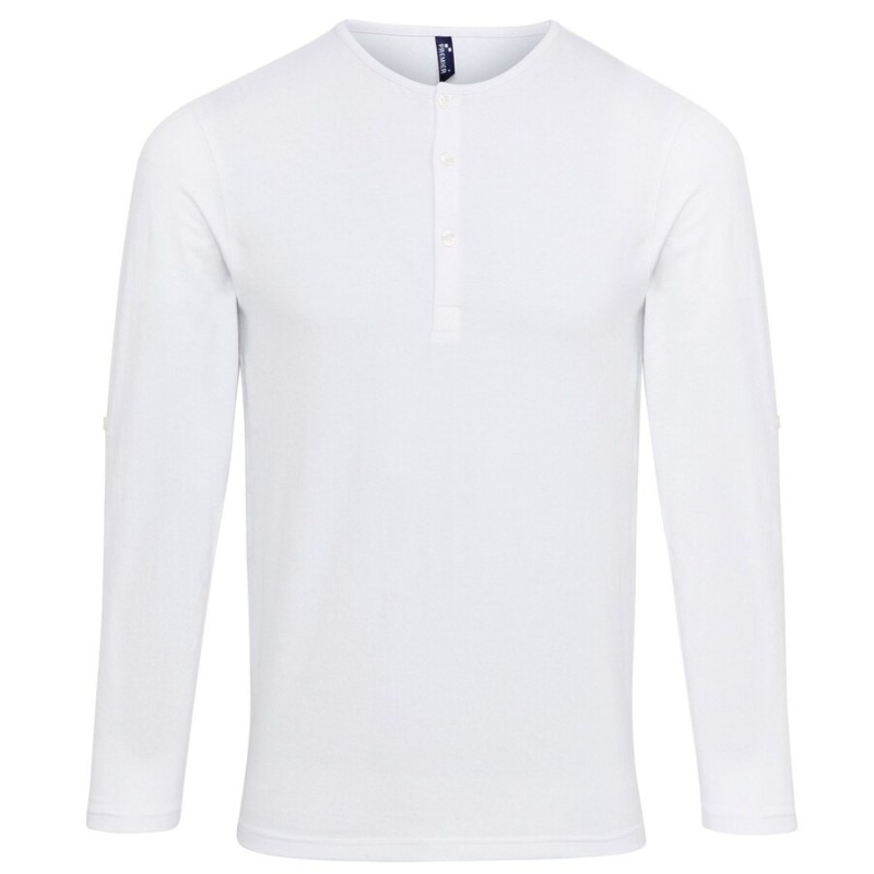 T-shirt homme confortable col boutons manches retroussables, 190 g/m²