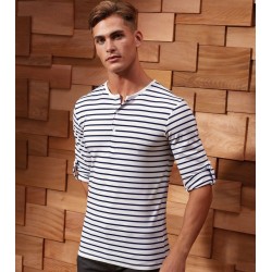 T-shirt homme confortable col boutons manches retroussables, 190 g/m²