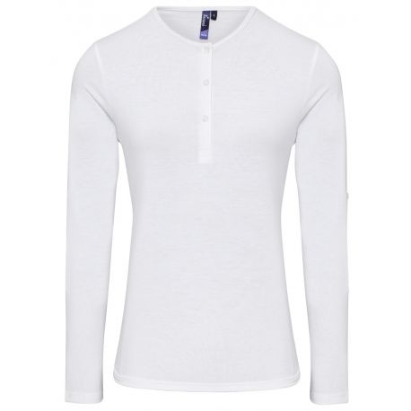 T-shirt femme confortable col boutons manches retroussables, 190 g/m²