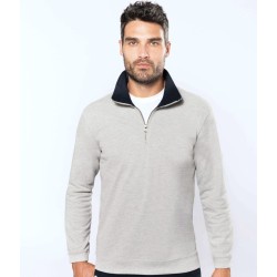 Sweat-shirt piqué col camionneur 1/4 zip contrasté, 300 g/m²