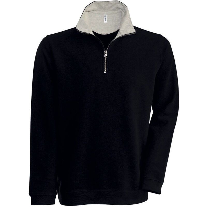 Sweat-shirt piqué col camionneur 1/4 zip contrasté, 300 g/m²