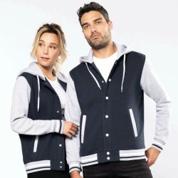 Sweat blouson teddy à capuche manches montées contrastées, 320 g/m²
