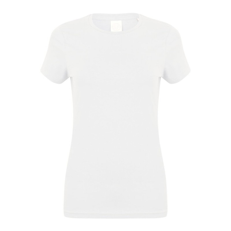 T-shirt stretch femme col rond en coton et élasthanne, 165 g/m²