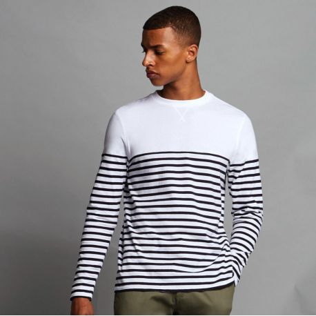 T-shirt breton à manches longues en coton jersey épais, 180 g/m²