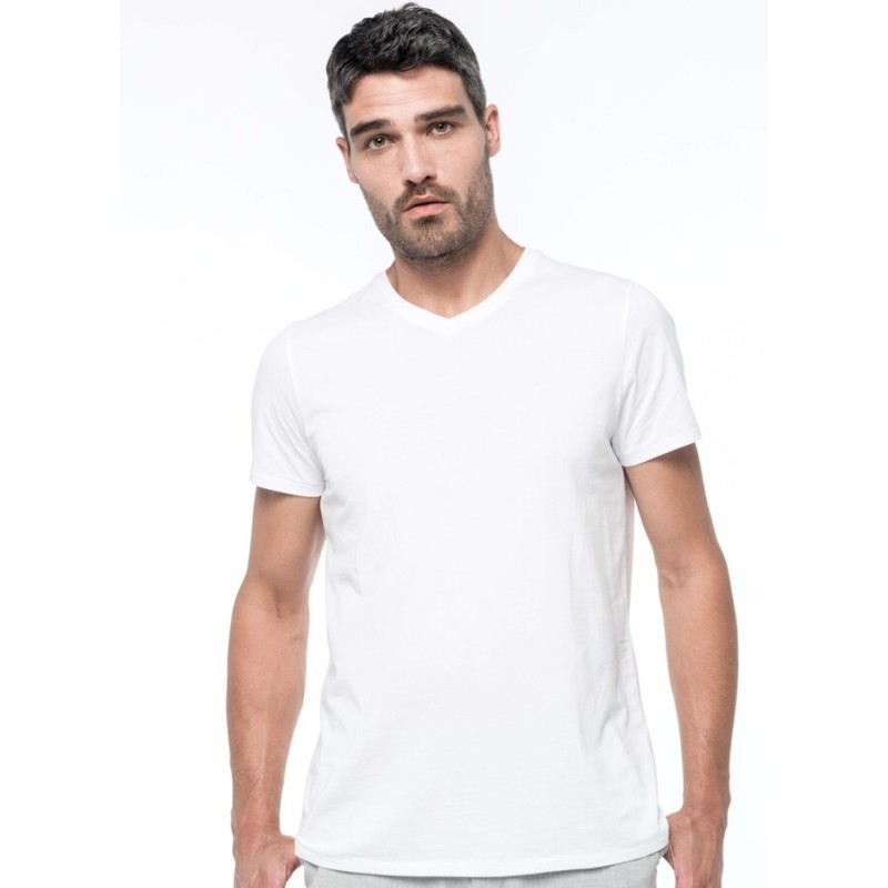 T-shirt homme Supima col V manches courtes sans étiquette, 160 g/m²