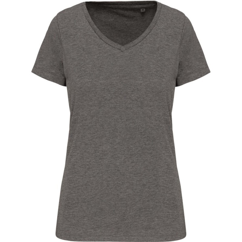 T-shirt femme Supima col V manches courtes sans étiquette, 160 g/m²