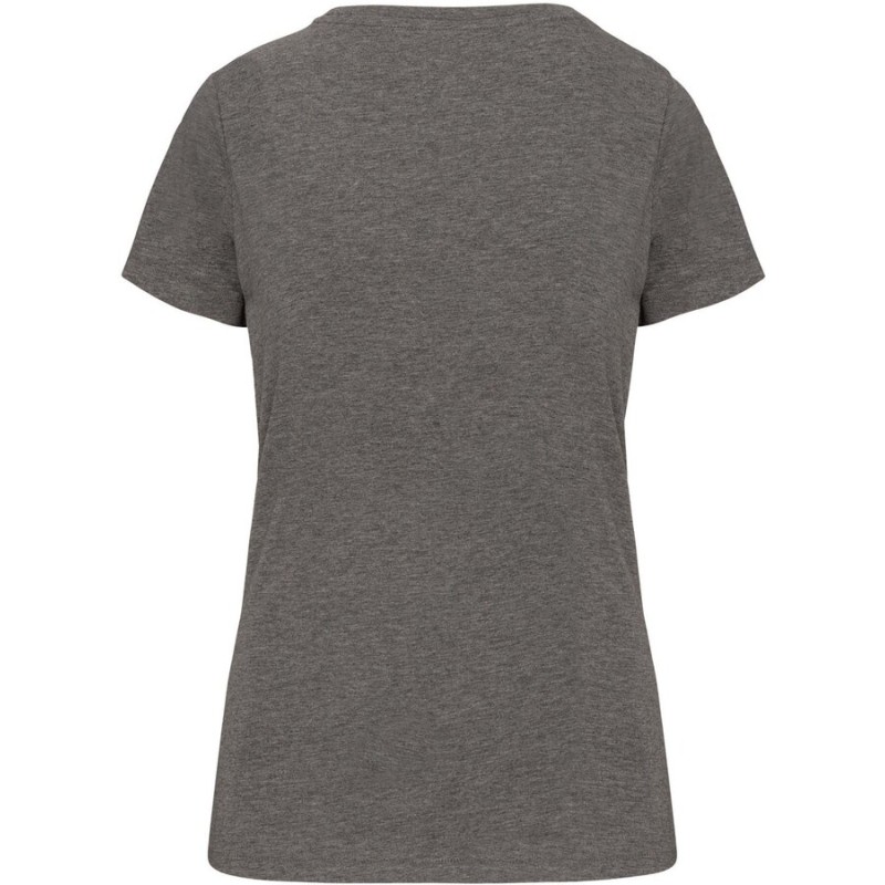 T-shirt femme Supima col V manches courtes sans étiquette, 160 g/m²