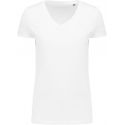 T-shirt femme Supima col V manches courtes sans étiquette, 160 g/m²