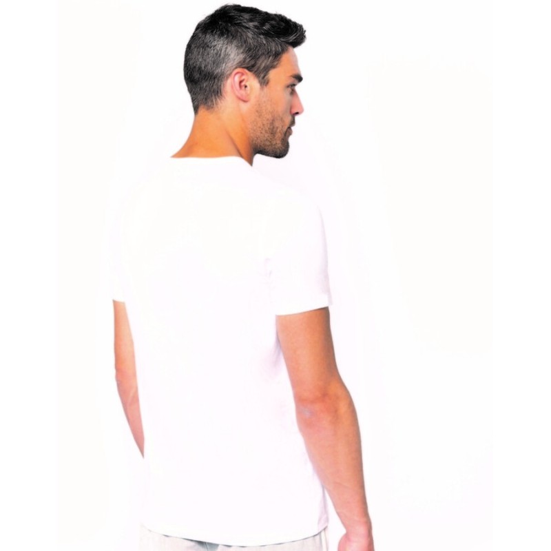 T-shirt homme col V stretch en coton élasthanne, 160 g/m²