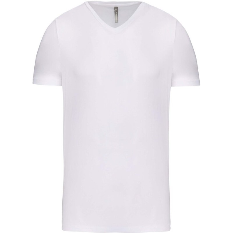 T-shirt homme col V stretch en coton élasthanne, 160 g/m²