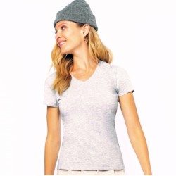 T-shirt femme col V stretch en coton élasthanne, 160 g/m²