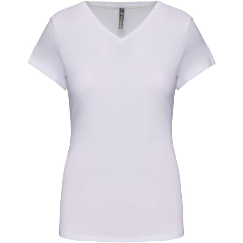 T-shirt femme col V stretch en coton élasthanne, 160 g/m²