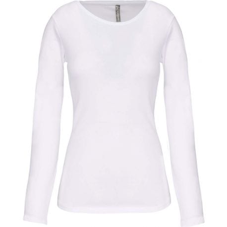T-shirt femme manches longues stretch en coton élasthanne, 160 g/m²