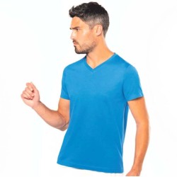 T-shirt homme col V en coton peigné lavé aux enzymes, 180 g/m²