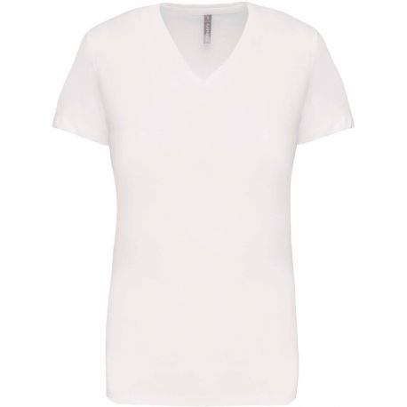 T-shirt femme col V en coton peigné lavé aux enzymes, 180 g/m²