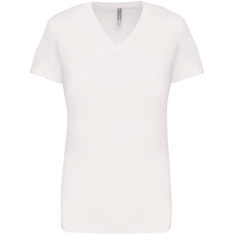 T-shirt femme col V en coton peigné lavé aux enzymes, 180 g/m²