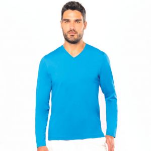 T-shirt homme col V à manches longues en coton, 180 g/m²