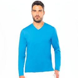 T-shirt homme col V à manches longues en coton, 180 g/m²