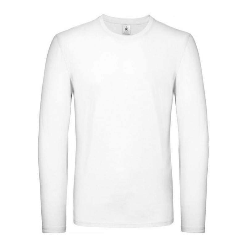 T-shirt épais homme manches longues en coton col rond, 185 g/m²