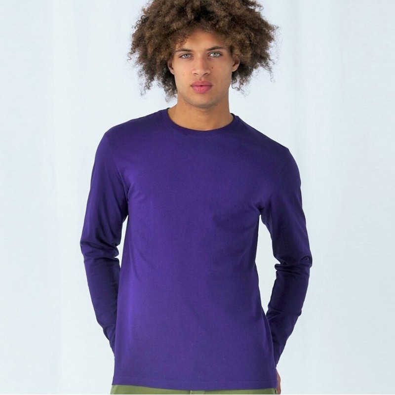 T-shirt épais homme manches longues en coton col rond, 185 g/m²