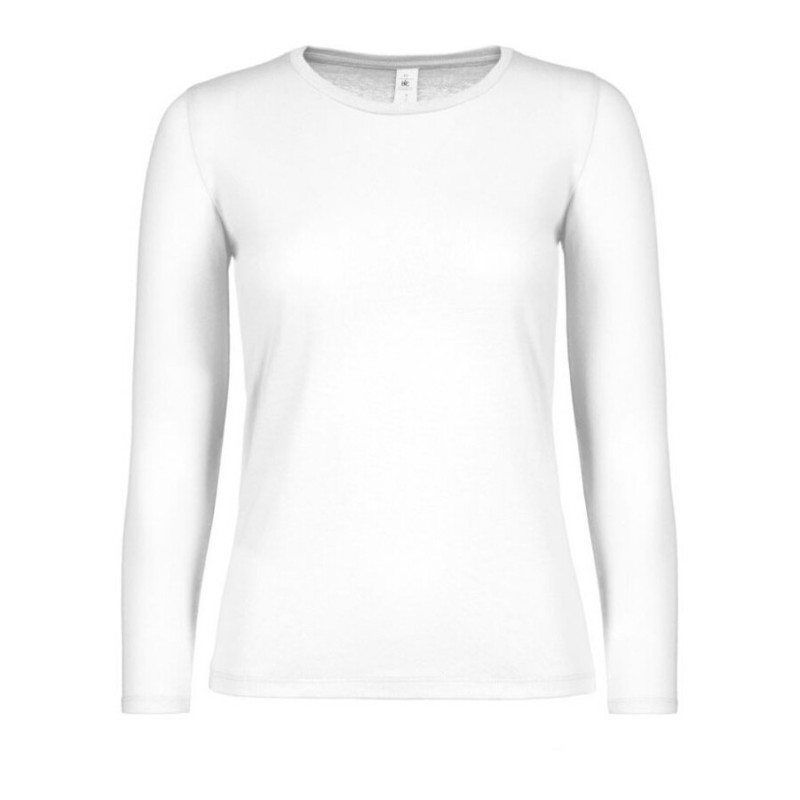 T-shirt épais femme manches longues en coton col rond, 185 g/m²