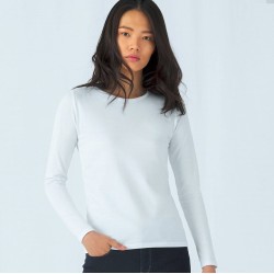 T-shirt épais femme manches longues en coton col rond, 185 g/m²