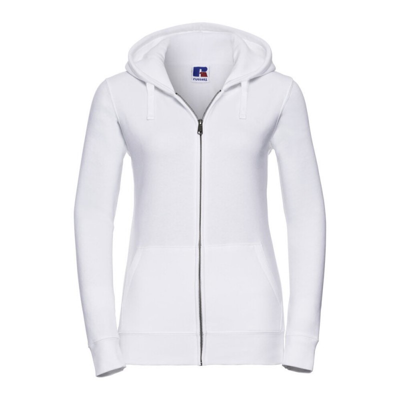 Sweat femme zippé à capuche doublée, accès MP3, 280 g/m²