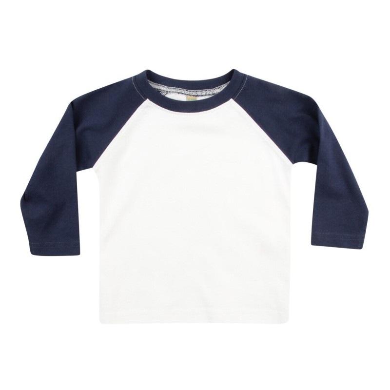 T-shirt baseball manches longues bébé bicolore en coton, 160 g/m²