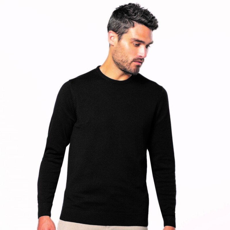 Pull homme col rond coupe ajustée en coton et acrylique, 290 g/m²