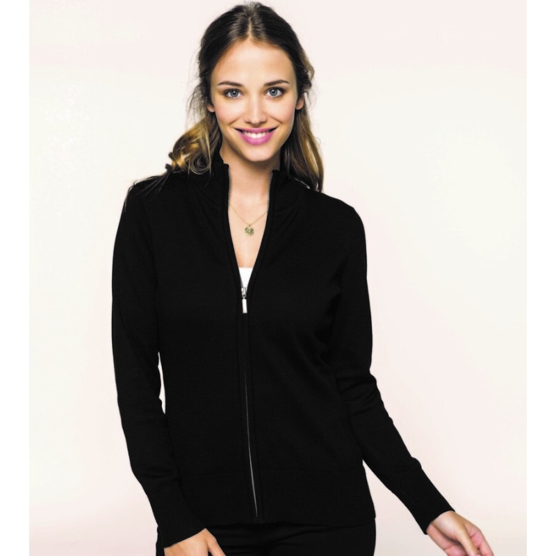 Cardigan zippé pour femme ajusté, col cheminée, 290 g/m²