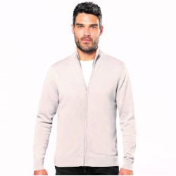 Cardigan zippé pour homme ajusté, col cheminée, 290 g/m²