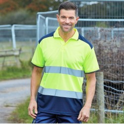 Polo bicolore haute visibilité manches courtes avec bandes réfléchissantes