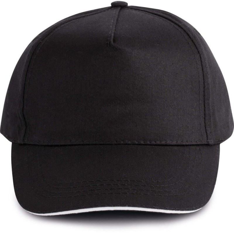 Casquette 5 panneaux en coton, liseré contrasté sur la visière, 155 g/m²