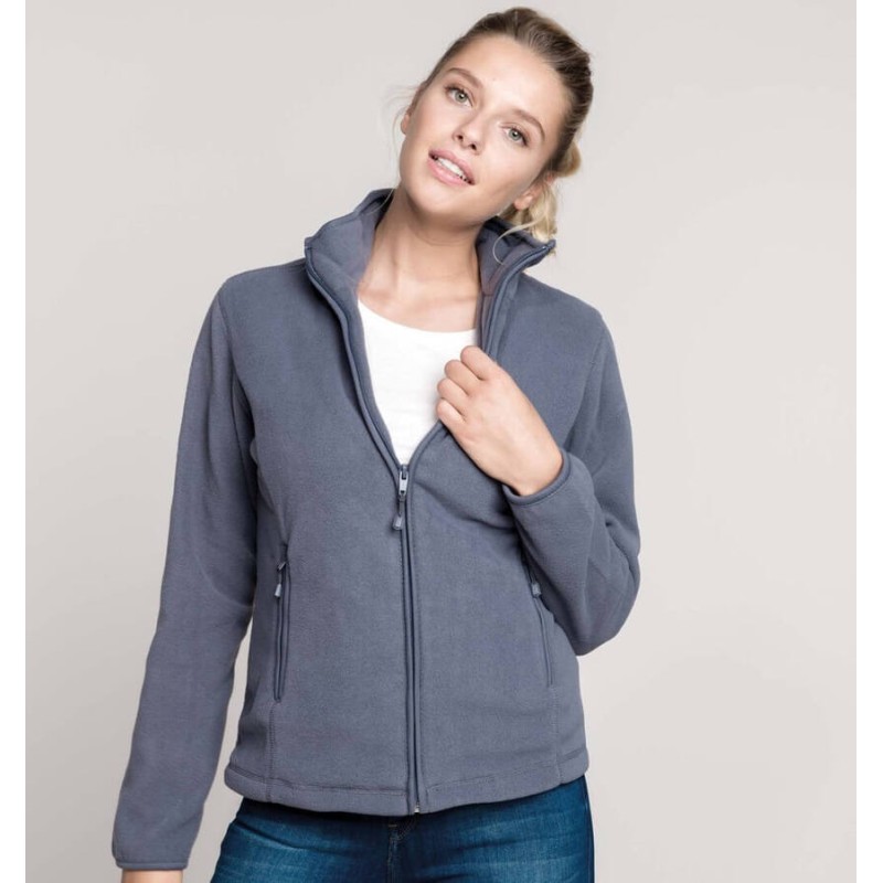 Veste micropolaire femme zippée sans capuche, 2 poches zippées