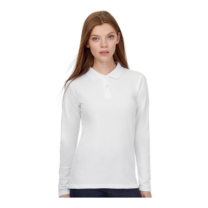 Polo femme manches longues pas cher en coton, 180 g/m²