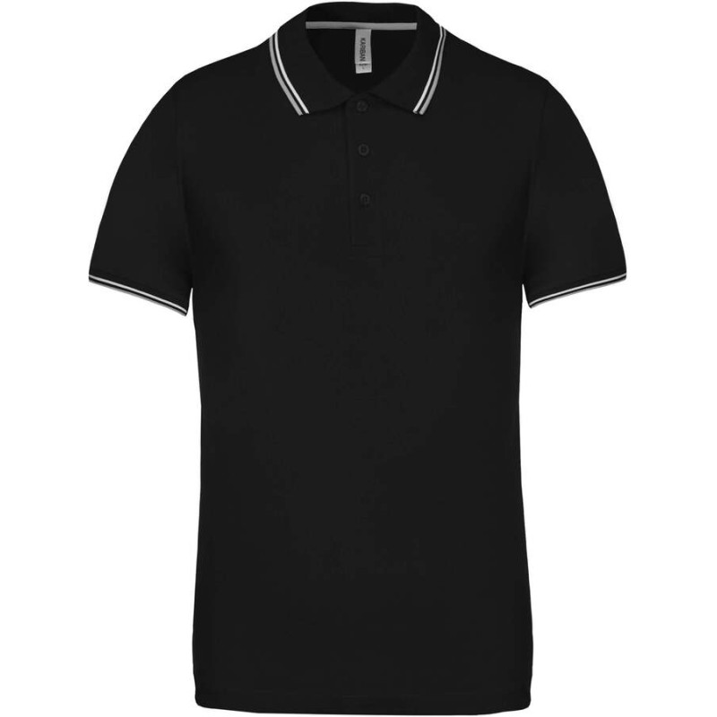 Polo homme en coton piqué, col et manches tricolores, 220 g/m²