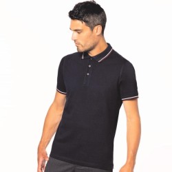 Polo homme en coton piqué, col et manches tricolores, 220 g/m²