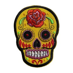 Grand patch brodé thermocollant tête de mort mexicaine CALAVERA