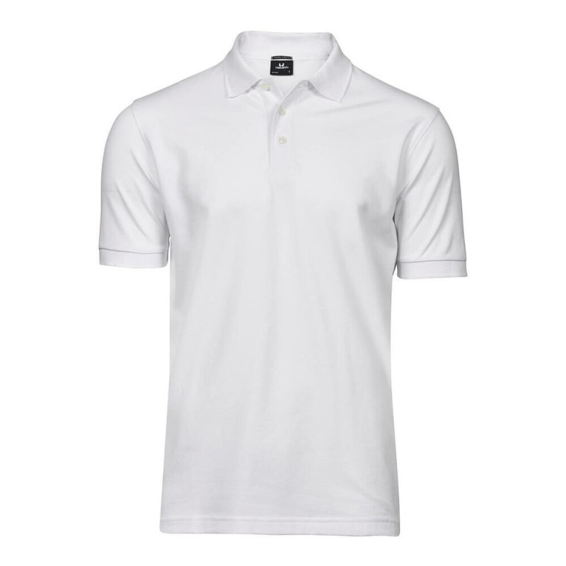 Polo homme stretch en coton ringspun, col plat en lycra, 215 g/m²