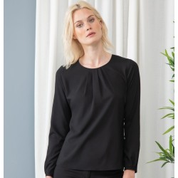 Blouse femme manches longues col plissé, 115 g/m²