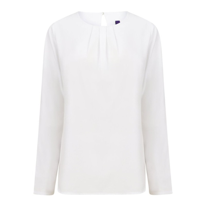 Blouse femme manches longues col plissé, 115 g/m²