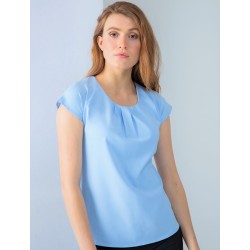 Blouse top femme manches courtes col plissé, 115 g/m²