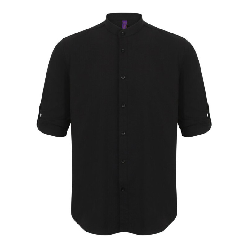 Chemise homme col Mao manches retroussables à séchage rapide, 115 g/m²