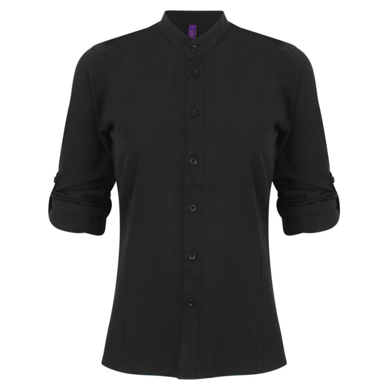 Chemise femme col Mao manches retroussables à séchage rapide, 115 g/m²