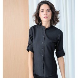 Chemise femme col Mao manches retroussables à séchage rapide, 115 g/m²