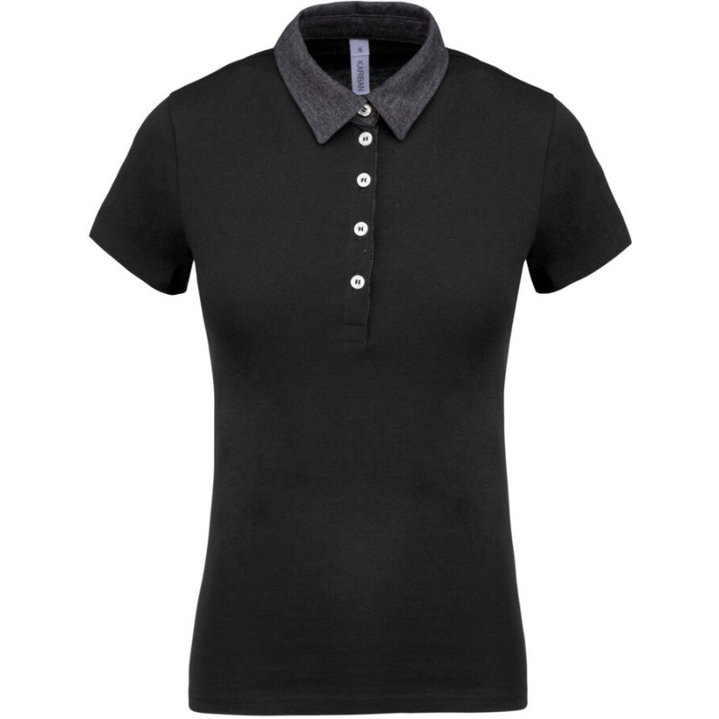 Polo jersey bicolore femme col chemise et manches courtes, 180 g/m²