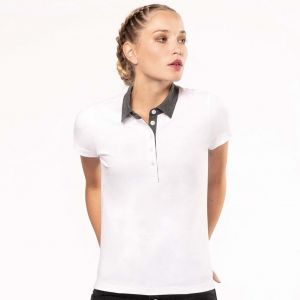Polo jersey bicolore femme col chemise et manches courtes, 180 g/m²