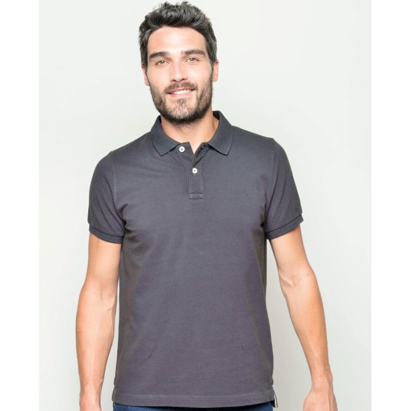 Polo vintage homme manches courtes no Label en coton, 220 g/m²