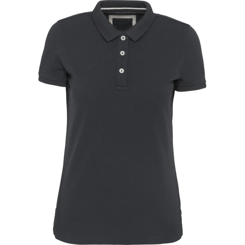 Polo vintage femme manches courtes no Label en coton, 220 g/m²