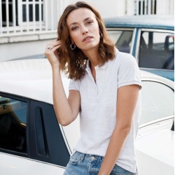 Polo vintage femme manches courtes no Label en coton, 220 g/m²